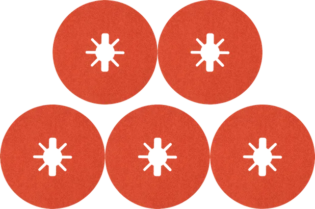 Juego de discos de lijado Bosch con agujeros centrales en forma de estrella.